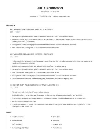 Wetlands Technician Resume