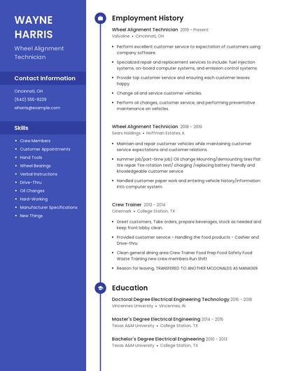 Wheel Alignment Technician Resume