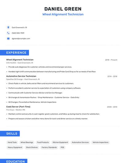 Wheel Alignment Technician Resume