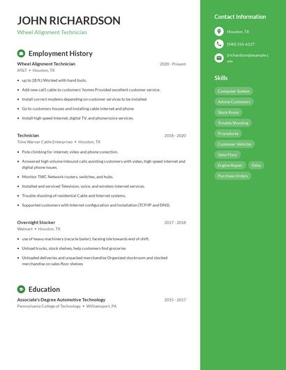Wheel Alignment Technician Resume