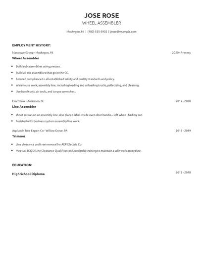 Wheel Assembler Resume