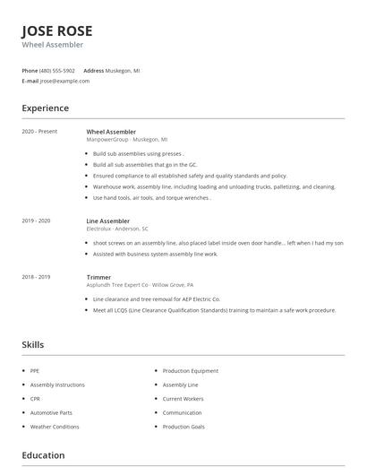 Wheel Assembler Resume