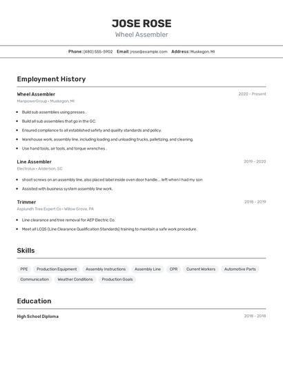 Wheel Assembler Resume