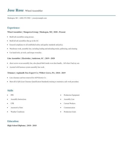 Wheel Assembler Resume