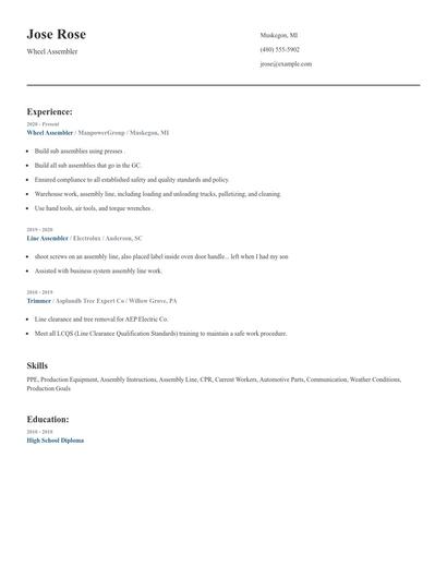Wheel Assembler Resume