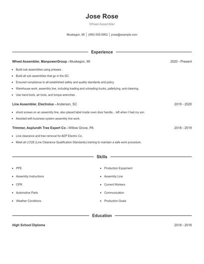 Wheel Assembler Resume