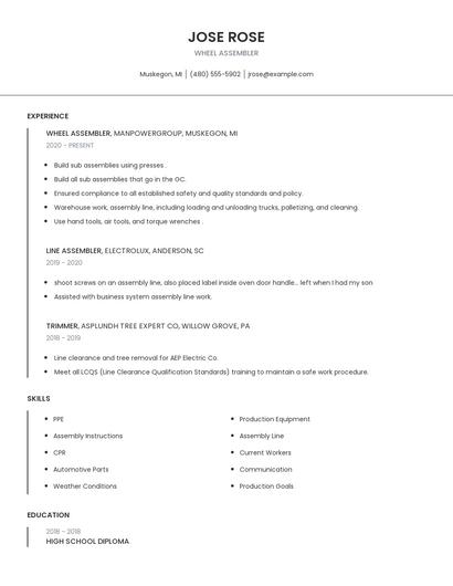 Wheel Assembler Resume