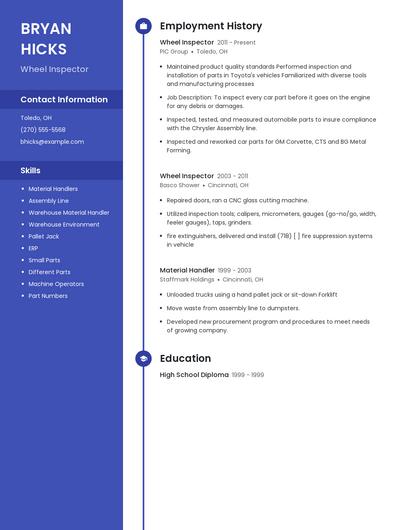 Wheel Inspector Resume