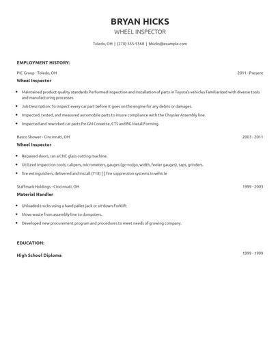 Wheel Inspector Resume