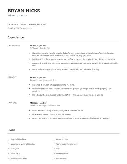 Wheel Inspector Resume