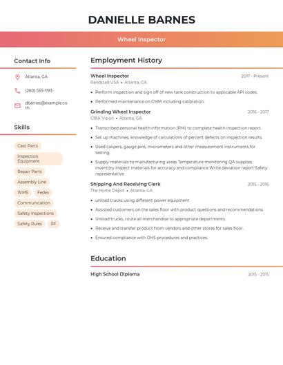 Wheel Inspector Resume