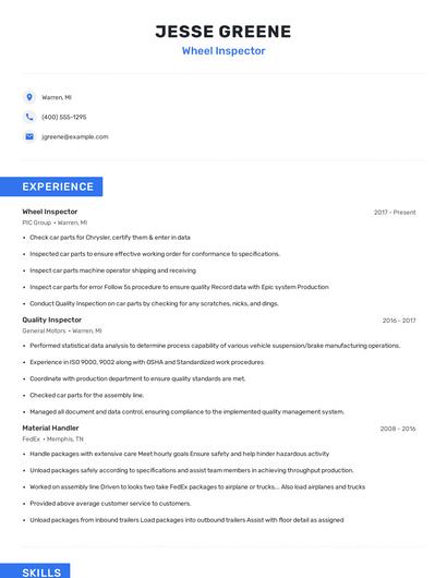 Wheel Inspector Resume
