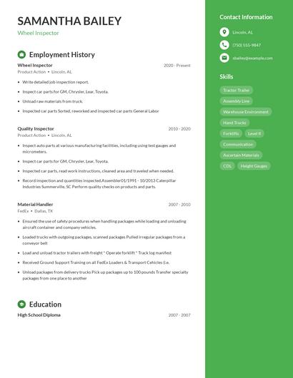 Wheel Inspector Resume