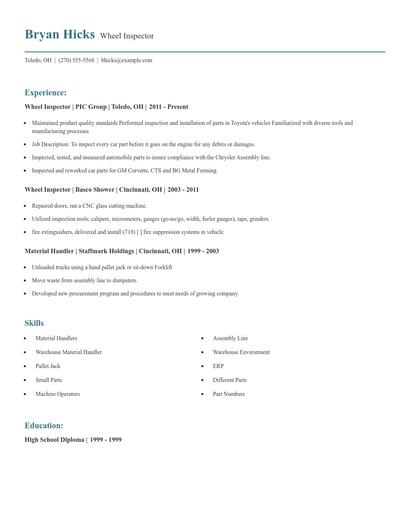 Wheel Inspector Resume