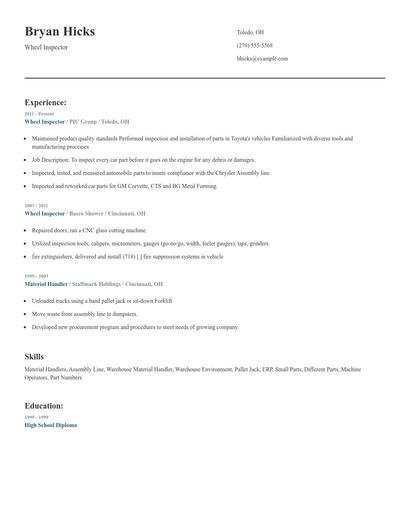 Wheel Inspector Resume
