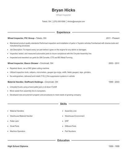 Wheel Inspector Resume