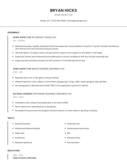 Wheel Inspector Resume