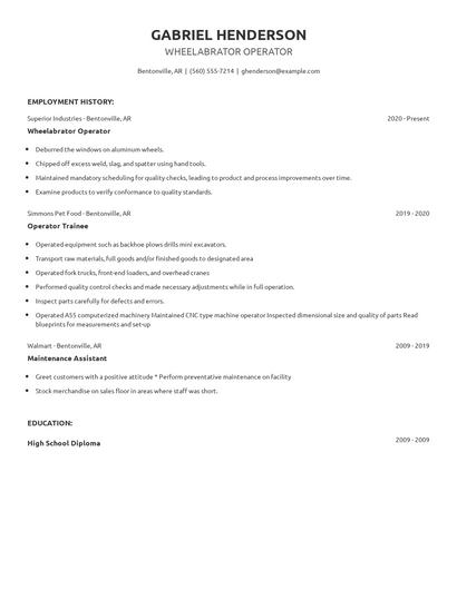 Wheelabrator Operator Resume