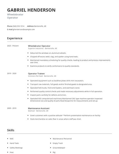 Wheelabrator Operator Resume