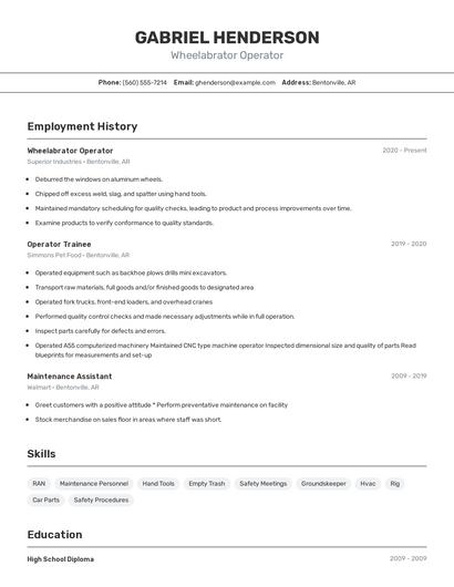 Wheelabrator Operator Resume