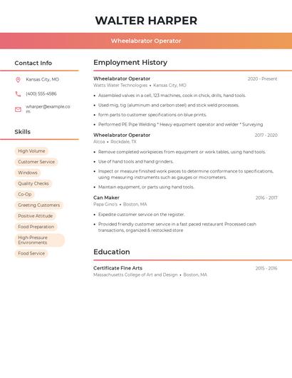 Wheelabrator Operator Resume