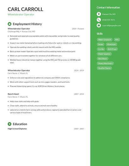 Wheelabrator Operator Resume
