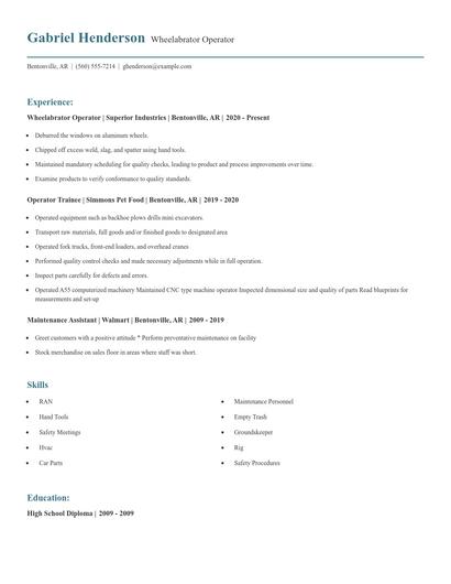 Wheelabrator Operator Resume