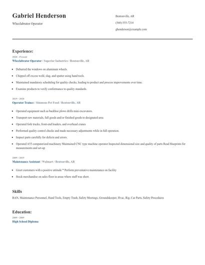 Wheelabrator Operator Resume