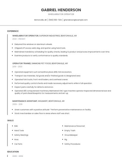 Wheelabrator Operator Resume