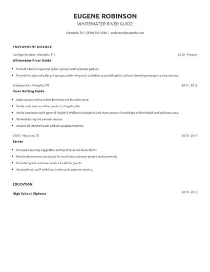 Whitewater River Guide Resume