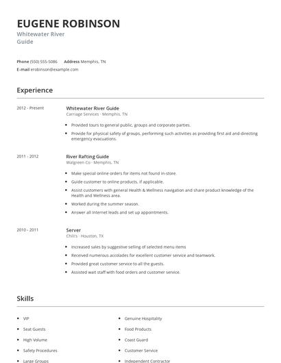 Whitewater River Guide Resume