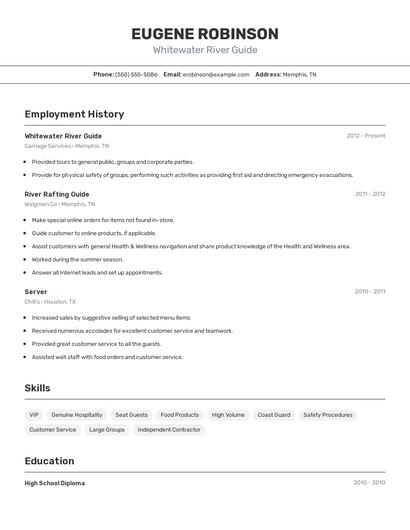 Whitewater River Guide Resume