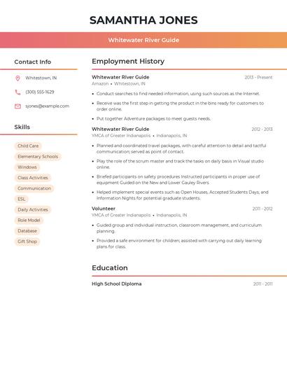 Whitewater River Guide Resume