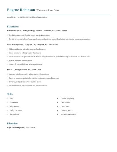 Whitewater River Guide Resume