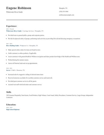 Whitewater River Guide Resume