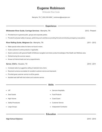 Whitewater River Guide Resume