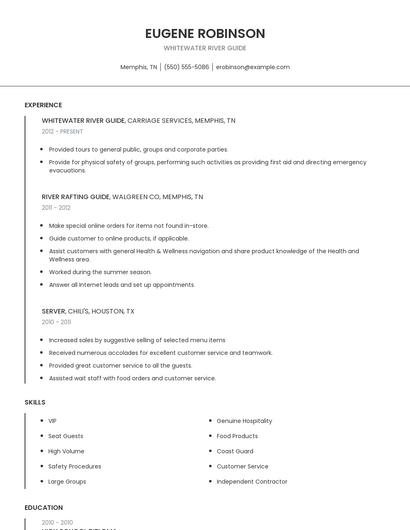 Whitewater River Guide Resume