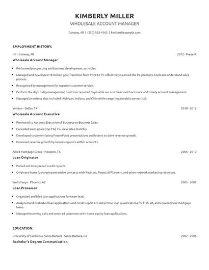 Wholesale Account Manager Resume