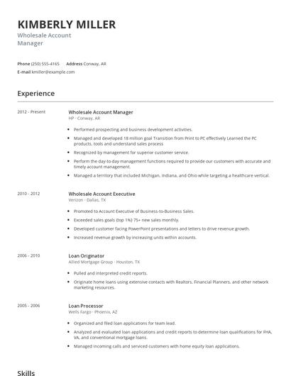 Wholesale Account Manager Resume