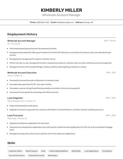 Wholesale Account Manager Resume