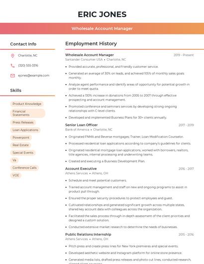 Wholesale Account Manager Resume