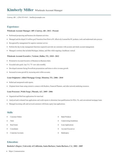 Wholesale Account Manager Resume