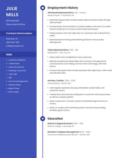 Wholesale Representative Resume