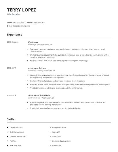 Wholesaler Resume