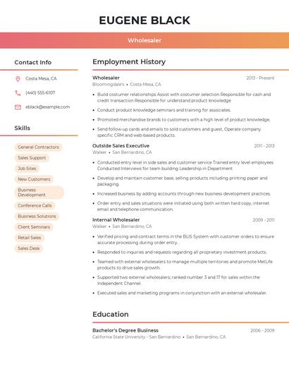 Wholesaler Resume