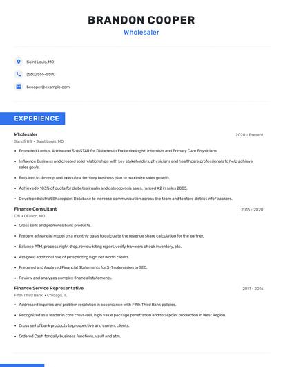 Wholesaler Resume