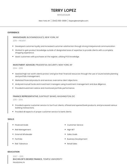 Wholesaler Resume