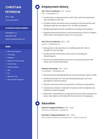 WIC Site Coordinator Resume