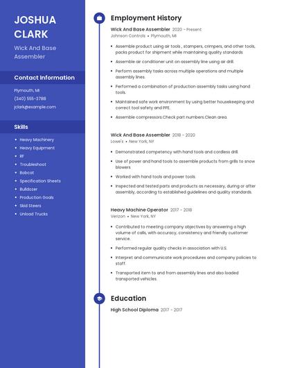 Wick And Base Assembler Resume