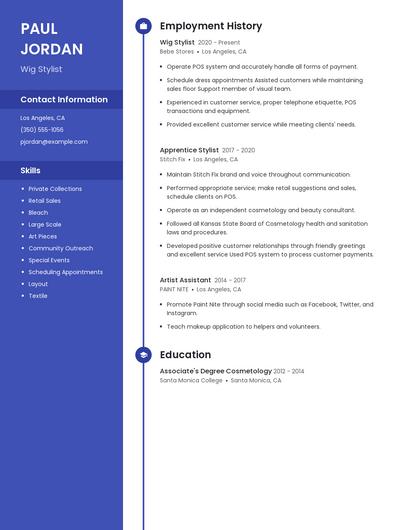 Wig Stylist Resume